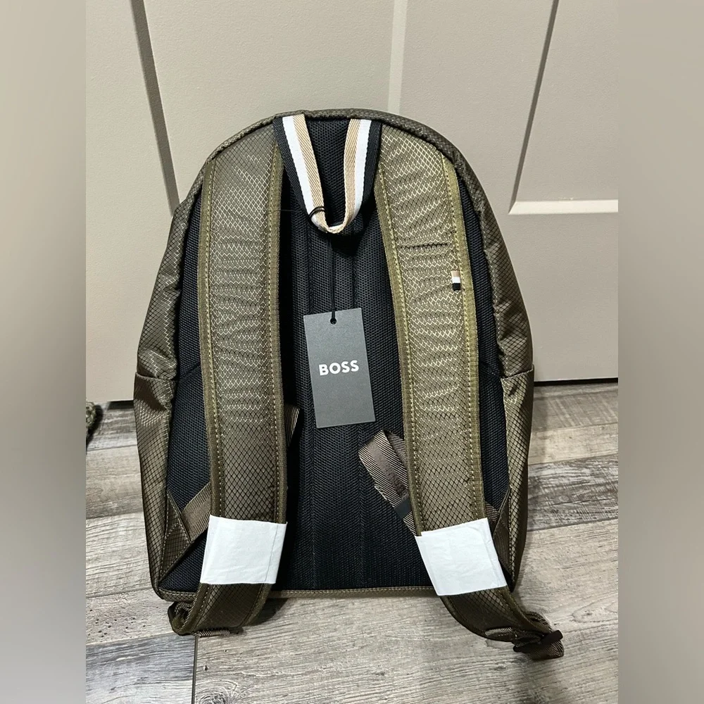 Boss Olive Green Logo Backpack with White Logo
